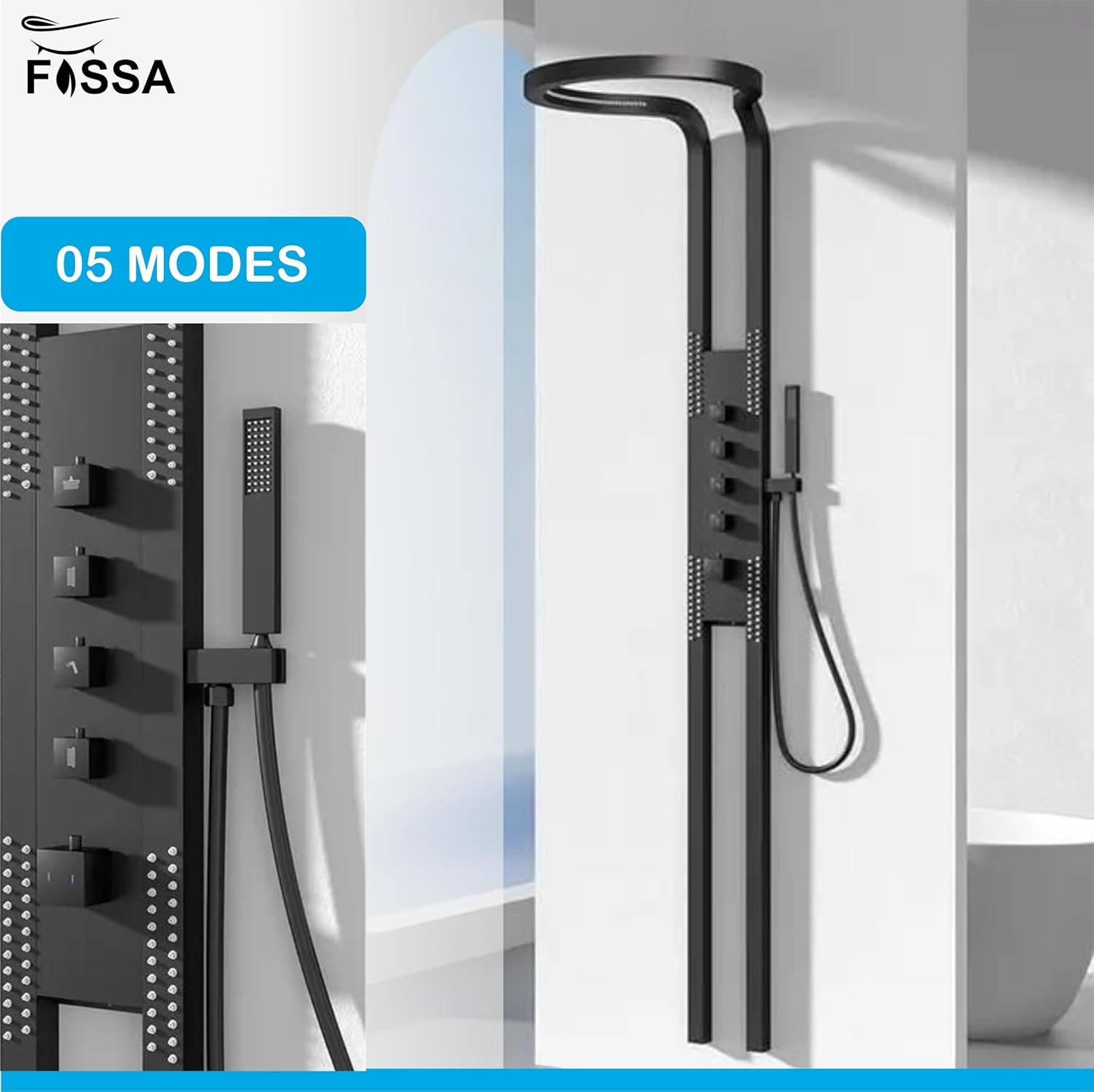 Fossa Bathroom Shower Screen Large Circular Shower Set Home Flush Back Sprinkler Waterfall Hot and Cold Water (Black) - Fossa Home