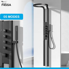 Fossa Bathroom Shower Screen Large Circular Shower Set Home Flush Back Sprinkler Waterfall Hot and Cold Water (Black) - Fossa Home
