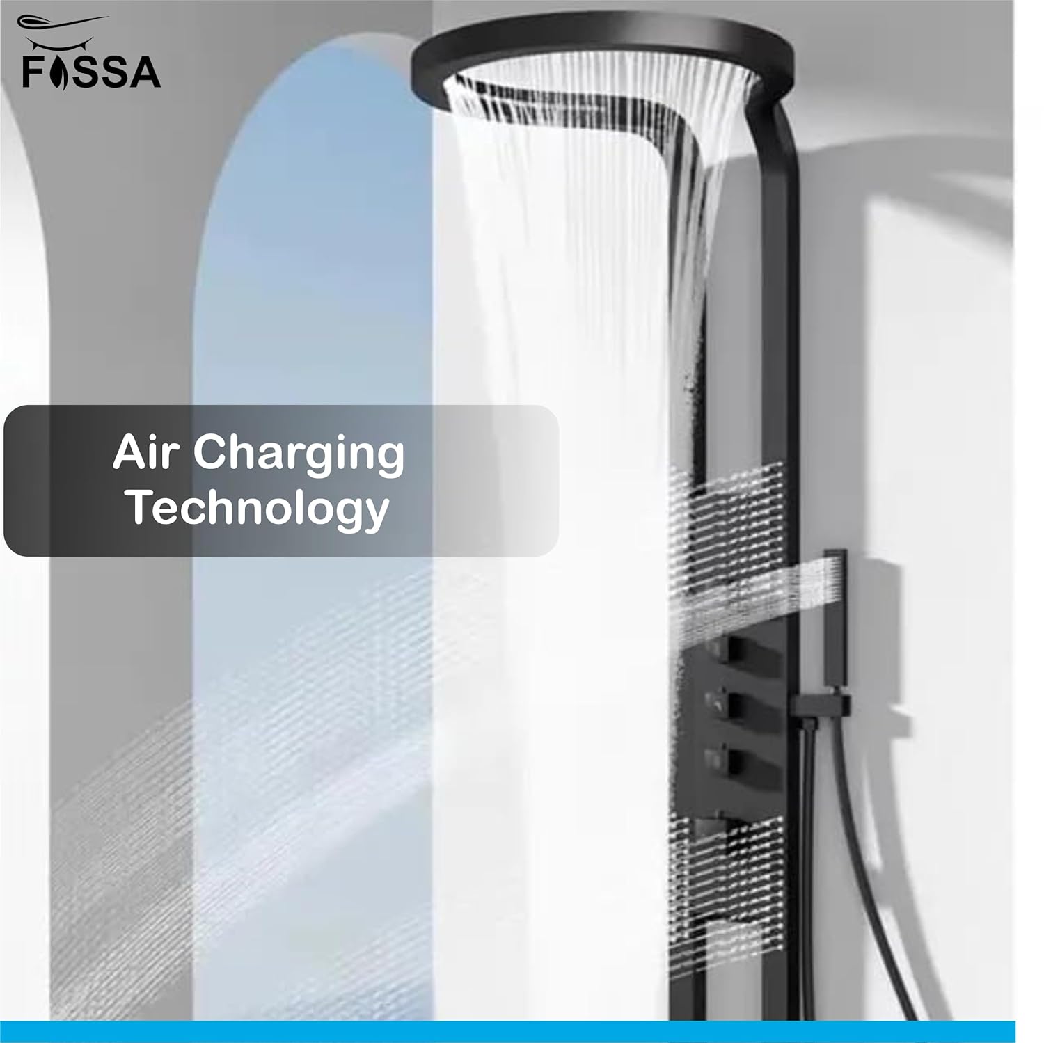 Fossa Bathroom Shower Screen Large Circular Shower Set Home Flush Back Sprinkler Waterfall Hot and Cold Water (Black) - Fossa Home