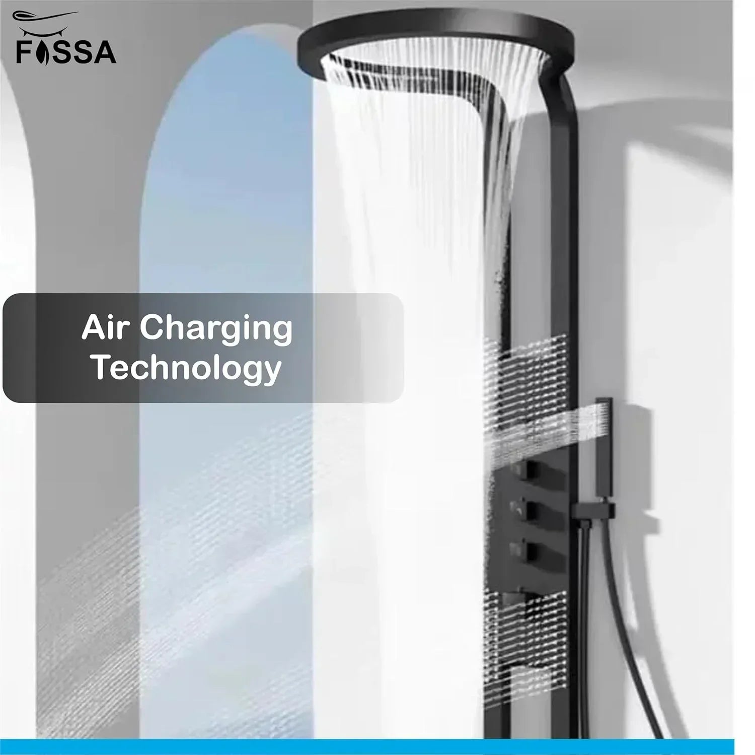 Smart Waterfall Circular Hot and Cold Shower Panel Set (Black) - Fossa Home