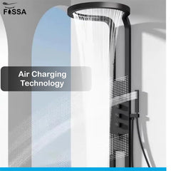 Fossa Bathroom Shower Screen Large Circular Shower Set Home Flush Back Sprinkler Waterfall Hot and Cold Water (Black) - Fossa Home