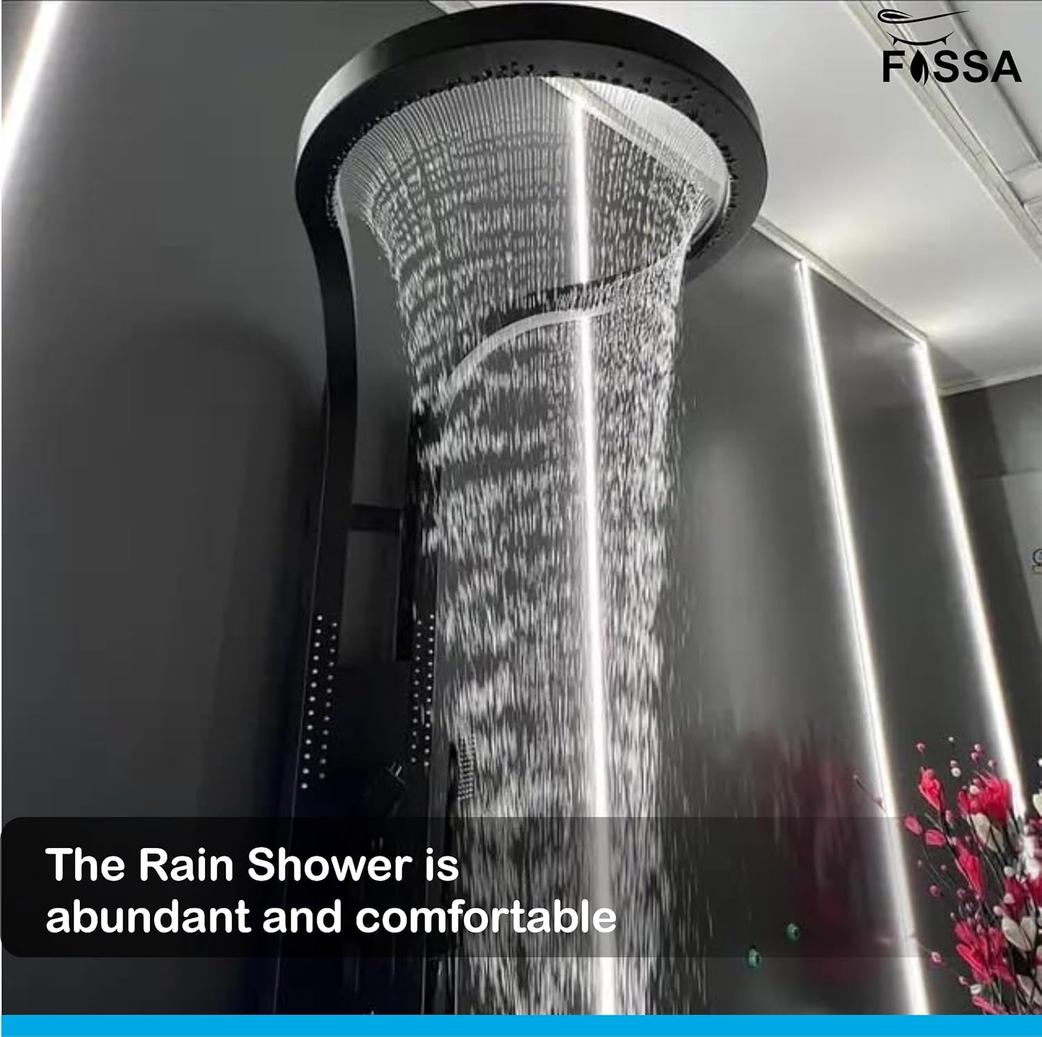 Fossa Bathroom Shower Screen Large Circular Shower Set Home Flush Back Sprinkler Waterfall Hot and Cold Water (Black) - Fossa Home