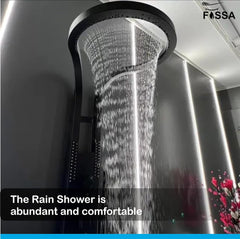 Fossa Bathroom Shower Screen Large Circular Shower Set Home Flush Back Sprinkler Waterfall Hot and Cold Water (Black) - Fossa Home