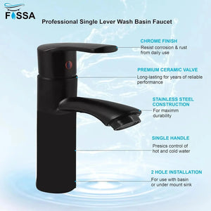 Fossa Brass Single Lever Basin Body Mixer countertop hot and Cold Water,wash Basin tap, with Hose Pipe Basin Mixer Faucet Chrome Finish ABS Handle (Black) - Fossa Home