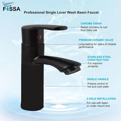 Fossa Brass Single Lever Basin Body Mixer countertop hot and Cold Water,wash Basin tap, with Hose Pipe Basin Mixer Faucet Chrome Finish ABS Handle (Black) - Fossa Home