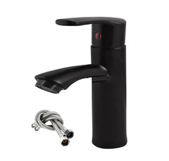 Fossa Brass Single Lever Basin Body Mixer countertop hot and Cold Water,wash Basin tap, with Hose Pipe Basin Mixer Faucet Chrome Finish ABS Handle (Black) - Fossa Home
