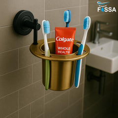 Fossa Brush Holder Stainless Steel Wall Mounted | Tumbler Holder for Bathroom | Rustproof Bathroom Organizer & Accessories Set | Toothbrush Holder Black & Gold Matte Finish - Fossa Home