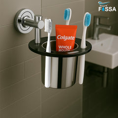 Fossa Brush Holder – Stainless Steel Wall Mounted Tumbler & Toothbrush Holder for Bathroom | Rustproof Organizer & Bathroom Accessories Set | Black + Chrome - Fossa Home