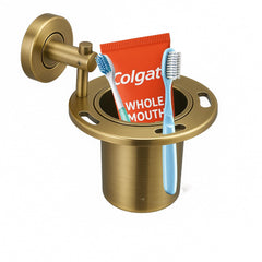 Fossa Brush Holder – Stainless Steel Wall Mounted Tumbler & Toothbrush Holder for Bathroom | Rustproof Organizer & Bathroom Accessories Set | Gold Matte Finish - Fossa Home