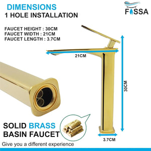 Fossa Classy Extended Body Brass Bathroom Sink Wash Basin Mixer Tap Single Handle Hot & Cold Lavatory Sink Faucet for Living Room & Bathrooms (Gold) - Fossa Home
