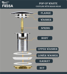 Fossa 3" Inch Brass Pop Up Waste Coupling with Smooth Push Button,Waste Coupling,Drain Out let System Pop up Full Threaded Waste Coupling (Chrome Finish) - Fossa Home