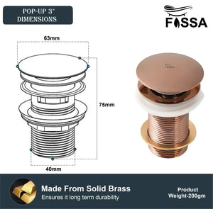 3 Inch Rose Gold Brass Pop Up Waste Coupling - Fossa Home