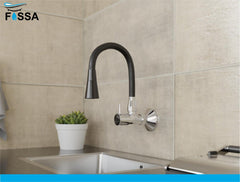 Fossa Brass Sink Cock with Dual Flow Kitchen Faucet with Flexible Swivel Spout (Black) - Fossa Home