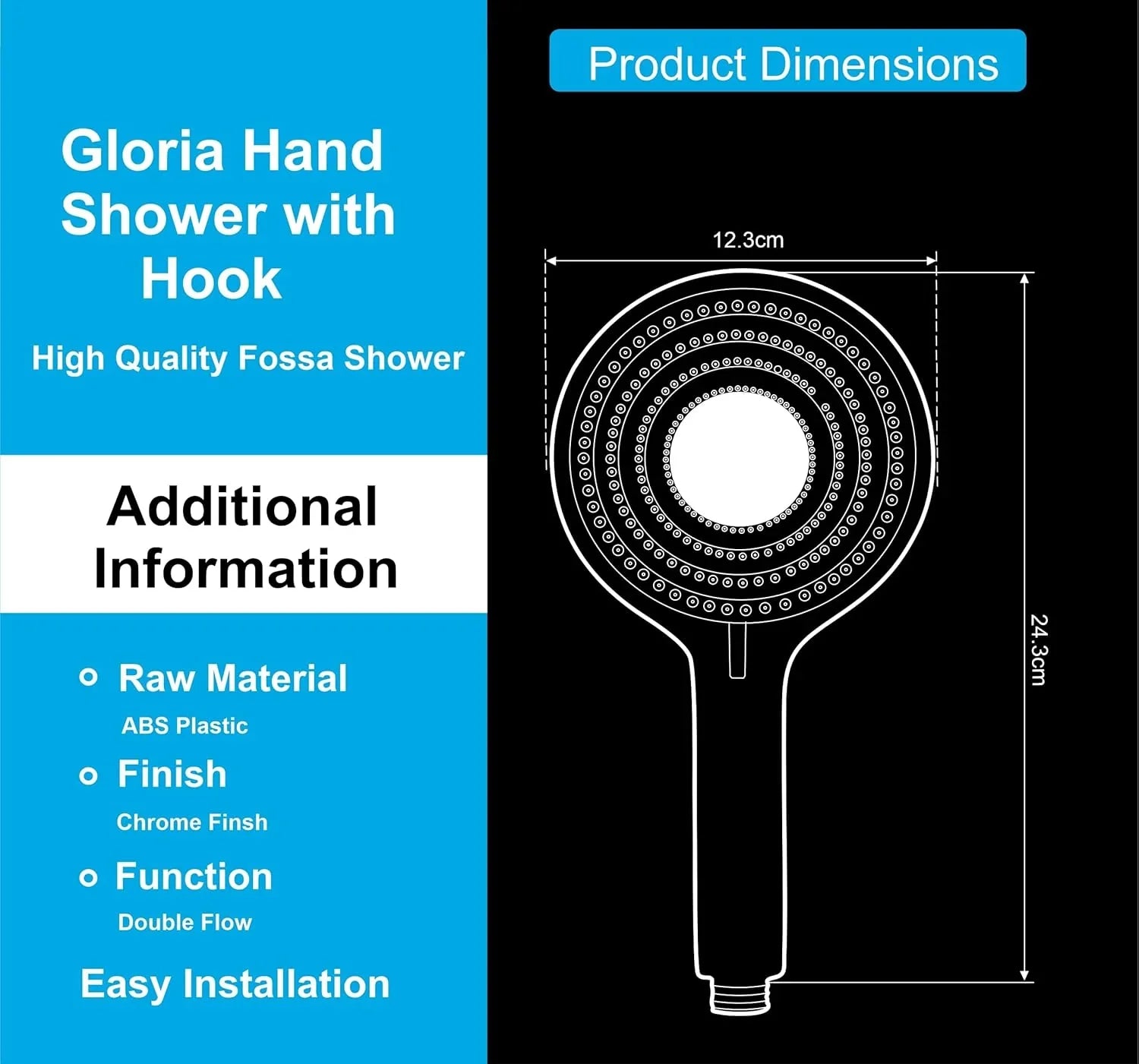 Fossa Gloria Hand Shower Set – High Pressure Shower & 2 Spray Modes | ABS Body, Chrome Finish (Hand Shower Only) - Fossa Home