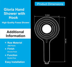 Fossa Gloria Hand Shower Set – High Pressure Shower & 2 Spray Modes | ABS Body, Chrome Finish (Hand Shower Only) - Fossa Home