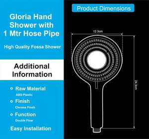 Gloria 2 Modes Chrome Finish Hand Shower With 1.5 Meter 304- Grade Stainless Steel Hose Pipe & Hook - Fossa Home