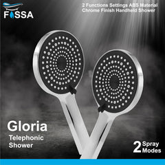 Fossa Gloria Handheld Shower Head with Holder and 1.5 Mtr Shower Hose Hand Held Showerhead High Pressure Water Saving Hand Shower Head ABS, 2 Water Outlet Mode (Hand Shower Full Set) - Fossa Home