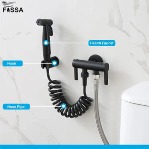Steelo Stainless Steel Health Faucet with Flexible ABS Spring Hose pipe - 1 Metar Black - Fossa Home