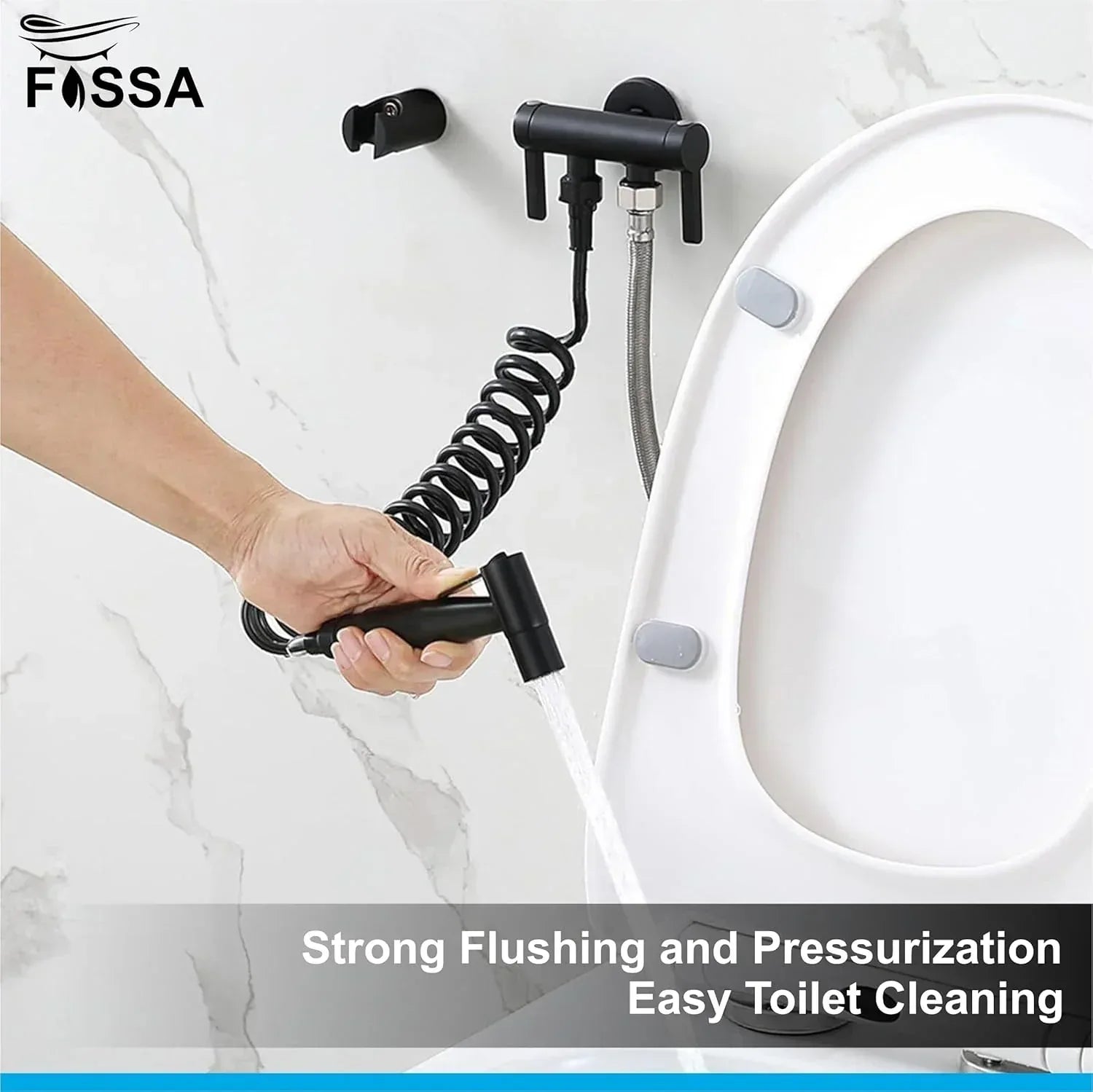Fossa Hand Held Bidet Sprayer Premium Stainless Steel Sprayer - Health Faucet for Toilet, with 1 Mtr Spring Flexible Shower Hose Pipe,Hook (Black) - Fossa Home