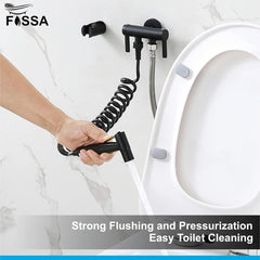 Fossa Hand Held Bidet Sprayer Premium Stainless Steel Sprayer - Health Faucet for Toilet, with 1 Mtr Spring Flexible Shower Hose Pipe,Hook (Black) - Fossa Home