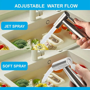 Steelo Stainless Steel Health Faucet with Flexible ABS Spring Hose Pipe - 1 Metar Silver - Fossa Home