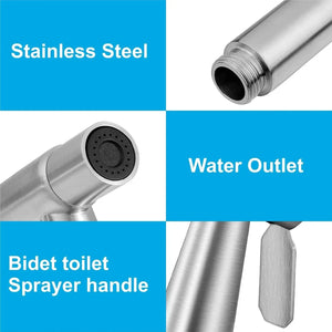 Steelo Stainless Steel Health Faucet with Flexible ABS Spring Hose Pipe - 1 Metar Silver - Fossa Home