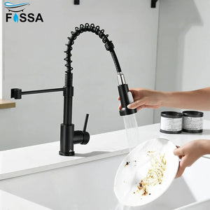 Fossa Pull Down Sprayer, Kitchen Mixer Tap 360° Swivel, Commercial Kitchen Faucet Single Handle Mixer Tap with 2 Spray Modes Brushed Black Fossa Home
