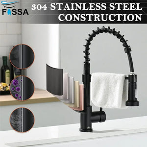 Single-Flow Pull-Down 360° Hot & Cold Brushed Nikal Kitchen Mixer Faucet Black - Fossa Home