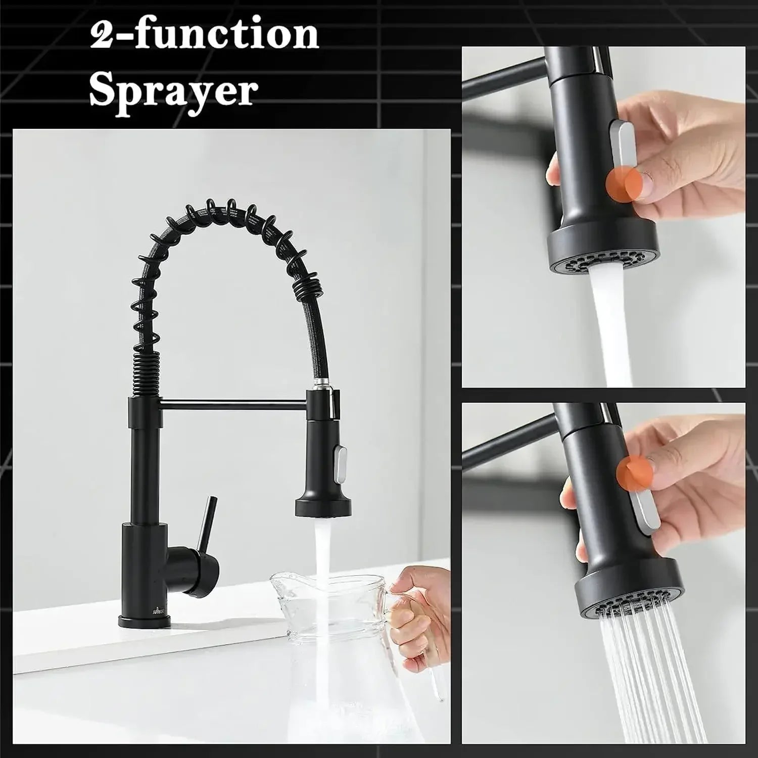 Single-Flow Pull-Down 360° Hot & Cold Brushed Nikal Kitchen Mixer Faucet Black - Fossa Home