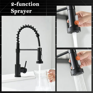 Single-Flow Pull-Down 360° Hot & Cold Brushed Nikal Kitchen Mixer Faucet Black - Fossa Home