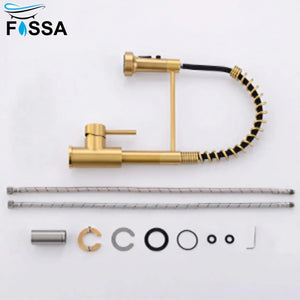 Fossa Pull Down Sprayer, Kitchen Mixer Tap 360° Swivel, Commercial Kitchen Faucet Single Handle Mixer Tap with 2 Spray Modes Brushed (Gold) Fossa Home