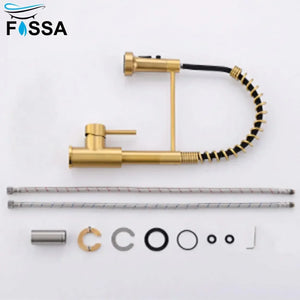 Single-Flow Pull-Down 360° Hot & Cold Brushed Nikal Kitchen Mixer Faucet Gold - Fossa Home