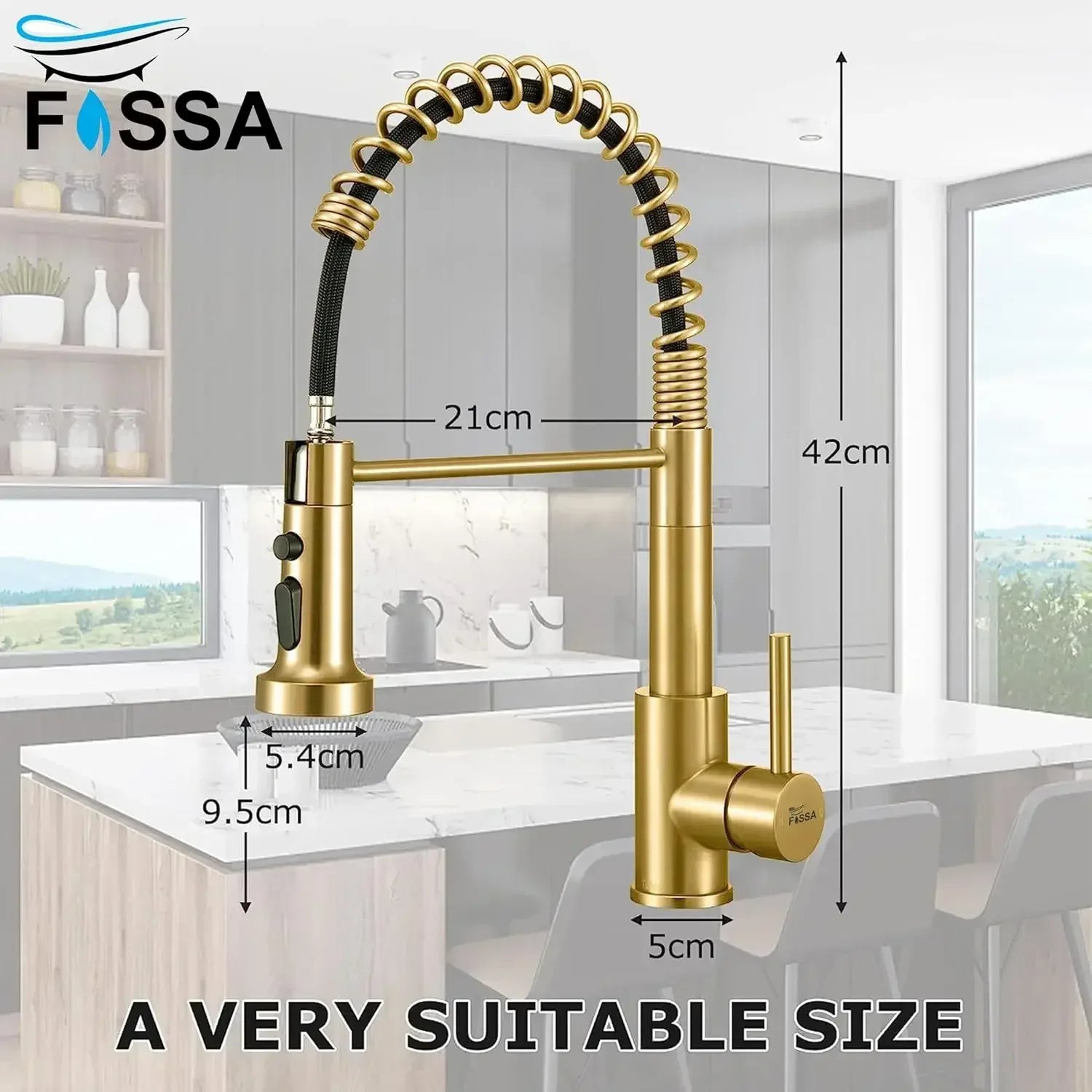 Single-Flow Pull-Down 360° Hot & Cold Brushed Nikal Kitchen Mixer Faucet Gold - Fossa Home