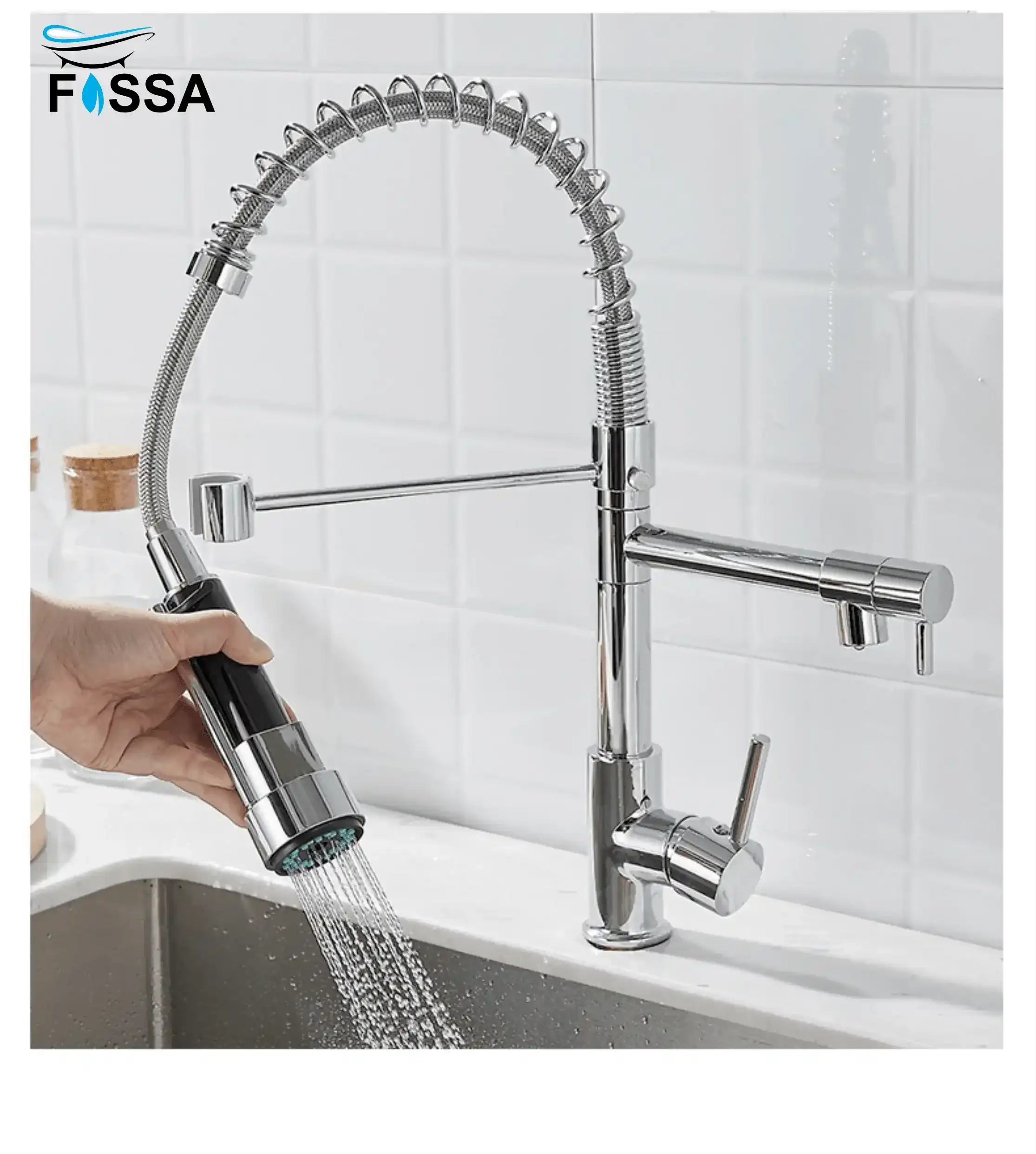 Kitchen Tap Kitchen Faucet Brushed Nickel Pull Down Kitchen Tap Single Handle 360 Degree Rotating Cold Hot Water Mixer Sink Taps Chrome Fossa Home