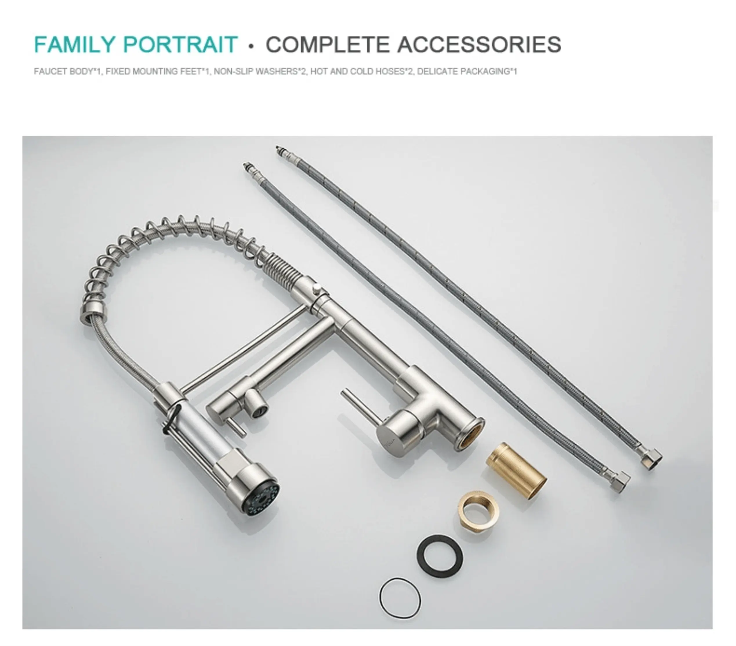 Kitchen Tap Kitchen Faucet Brushed Nickel Pull Down Kitchen Tap Single Handle 360 Degree Rotating Cold Hot Water Mixer Sink Taps Chrome Fossa Home