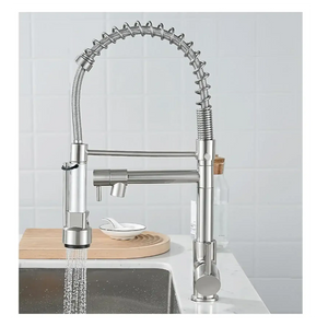 Spring Kitchen Sink Mixer Tap with Pull-Down Sprayer Silver 360° Hot & Cold - Fossa Home
