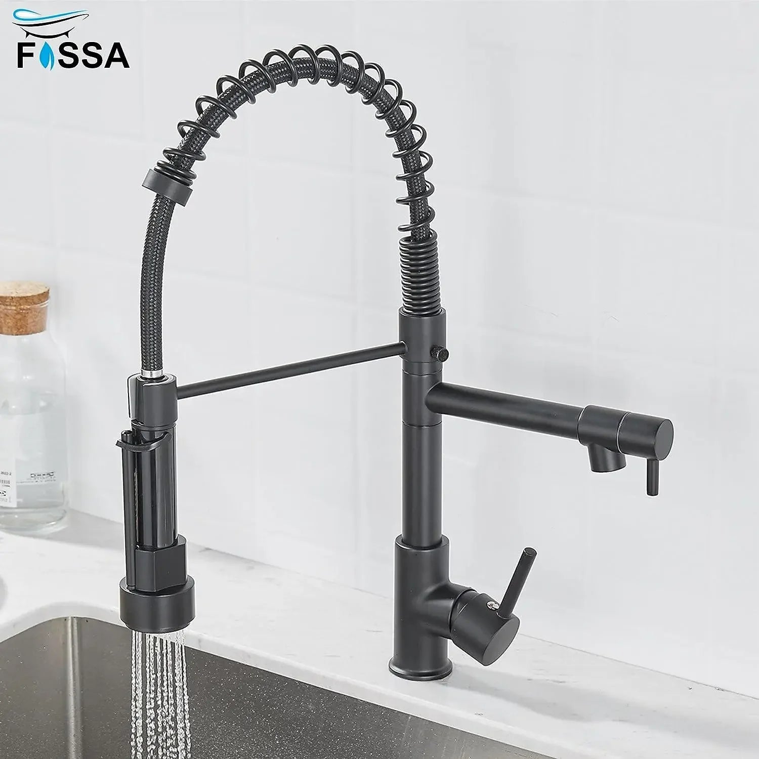 Kitchen Tap Kitchen Faucet Brushed Nickel Pull Down Kitchen Tap Single Handle 360 Degree Rotating Cold Hot Water Mixer Sink Taps Chrome (Black) Fossa Home