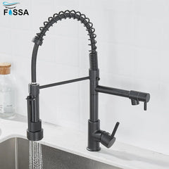 Kitchen Tap Kitchen Faucet Brushed Nickel Pull Down Kitchen Tap Single Handle 360 Degree Rotating Cold Hot Water Mixer Sink Taps Chrome (Black) Fossa Home