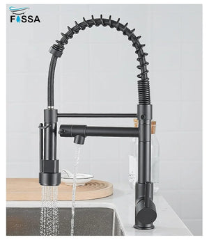 Kitchen Tap Kitchen Faucet Brushed Nickel Pull Down Kitchen Tap Single Handle 360 Degree Rotating Cold Hot Water Mixer Sink Taps Chrome (Black) Fossa Home