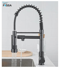 Kitchen Tap Kitchen Faucet Brushed Nickel Pull Down Kitchen Tap Single Handle 360 Degree Rotating Cold Hot Water Mixer Sink Taps Chrome (Black) Fossa Home