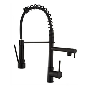 Single-Flow Dual Outlet Pull-Down 360° Hot & Cold Brushed Nikal Kitchen Mixer Faucet Black - Fossa Home