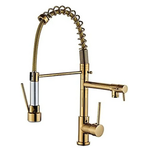 Spring Kitchen Sink Mixer Tap with Pull-Down Sprayer Gold 360° Hot & Cold - Fossa Home