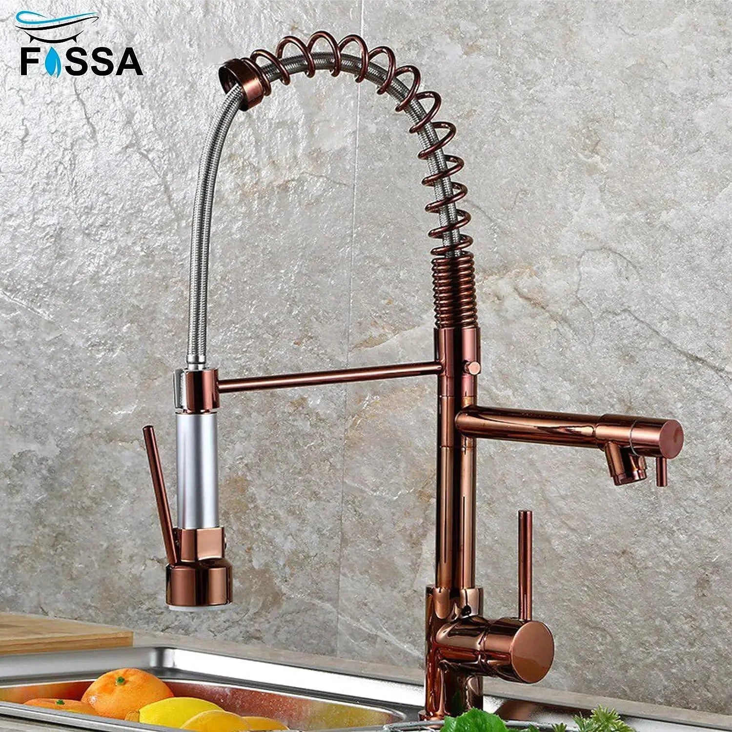 Kitchen Tap Kitchen Faucet Brushed Nickel Pull Down Kitchen Tap Single Handle 360 Degree Rotating Cold Hot Water Mixer Sink Taps Chrome (Rose Gold) Fossa Home