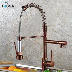 Spring Kitchen Sink Mixer Tap with Pull-Down Sprayer Rose Gold 360° Hot & Cold - Fossa Home