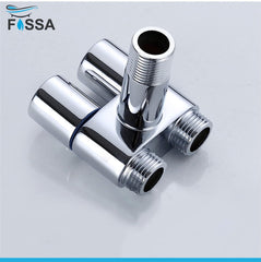 Fossa Three-Way Filling Angle Wall Mount Two Out Water Cleaning Sprayer Angle Cock with Flange Brass Chrome Finish for Bathroom Wash Basin Toilet - Fossa Home