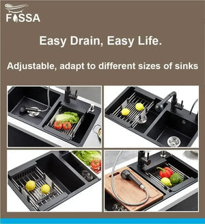 18 Inches Adjustable Vegetable Basket/Strainer Black - Fossa Home