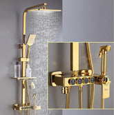 Fossa Aspire Thermostatic Rainfall & Waterfall Shower Panel Set: Wall Mounted, Brass Construction, Digital Display, 4-Function Hand Shower, Elegant Design Gold (Chrome Finish) - Fossa Home