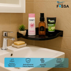 Fossa Classic Ceramic Corner Wall Shelf for Bathroom & Living Room – Wall Mounted Corner Stand for Toilet | Space-Saving Waterproof Bathroom Corner Shelf Black Glossy Finish (Black) - Fossa Home