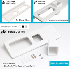 Fossa Classic Ceramic Sink Organizer with Towel Ring & Brush Holder – Multi-Functional Wall Mounted Bathroom Rack | Rust & Fade Proof, Space-Saving Ceramic Holder | White (Glossy Finish) - Fossa Home