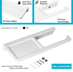 Fossa Classic Ceramic Toilet Paper Holder with Mobile Stand| No Sharp Edge, Safe for Children, Hard Water Resistant, Rust & Fade Proof, Anti-Bacterial Toilet Holder Glossy Finish (White) - Fossa Home